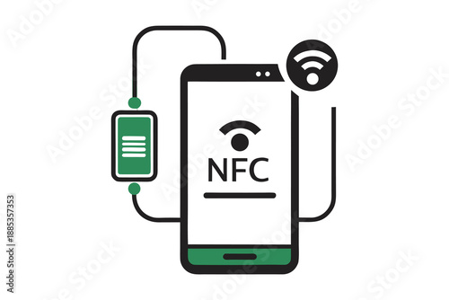 NFC Technology Mobile Phone Line Art Silhouette Icon Contactless Payment Concept