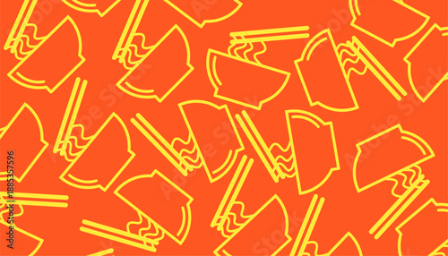 Noodle Bowl Seamless Pattern Bold Outline Flat Style Background