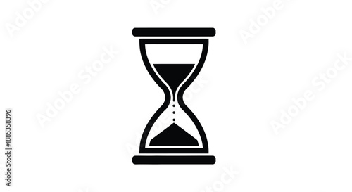 Simple black and white illustration of a classic hourglass with sand