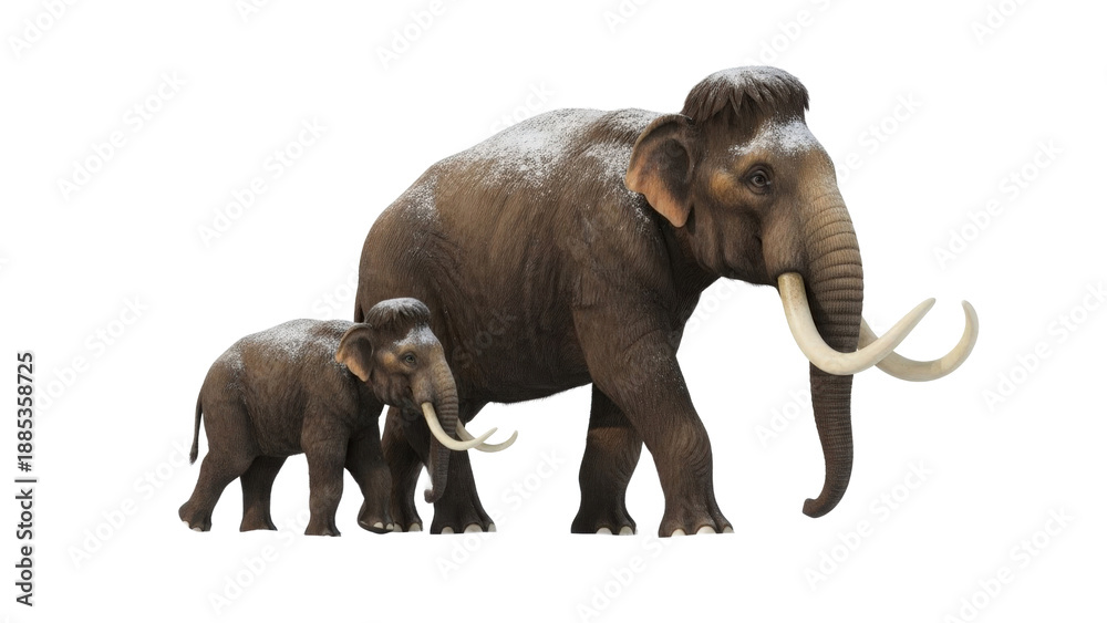 Obraz premium A large and small elephant figurine standing together isolated on transparent background