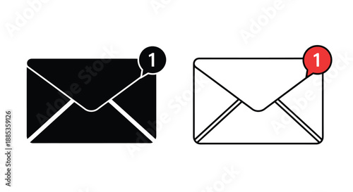 Two email notification icons one black one outlined each with a number
