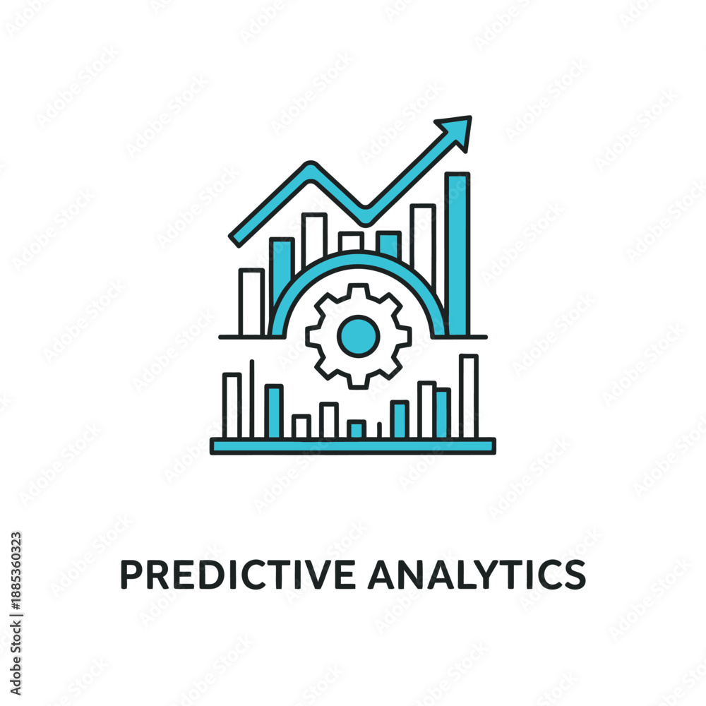 Fototapeta premium Predictive Analytics Graph with Gear Icon in Modern Minimalist Style with Blue and White Color Scheme on White Background for Business Infographics