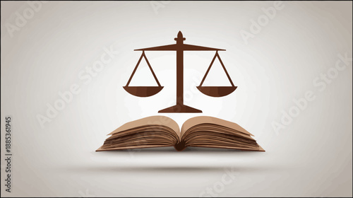 Illustration of a scale of justice above an open book on a gradient background