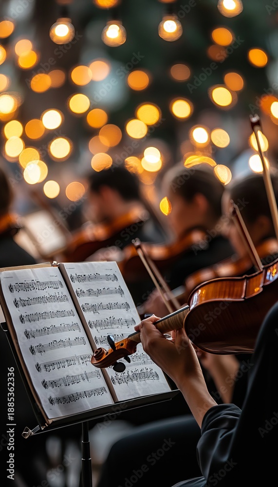 Fototapeta premium Orchestral Harmony Musicians United in Performance, Captivating Symphony Orchestra Rehearsal Scene