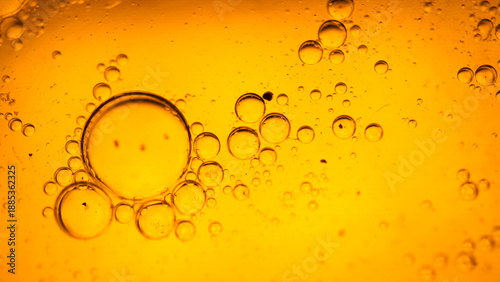 Obraz na plátně Yellow bubbles background, cooking oil emulsion, frying.