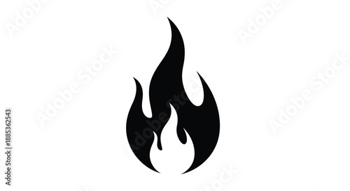 A striking black silhouette of a flame against a plain white background