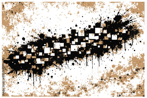  A bold, distressed composition featuring a black-and-white checkered stripe across a splattered ink background. Evokes speed, street art, and edgy energy,