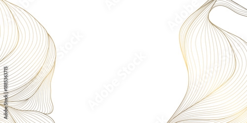 Elegant gold floral pattern, white background, delicate line art flowers and leaves. Luxury vector illustration, vintage and botanical style, wedding invitations, frames, borders, oriental wallpaper.