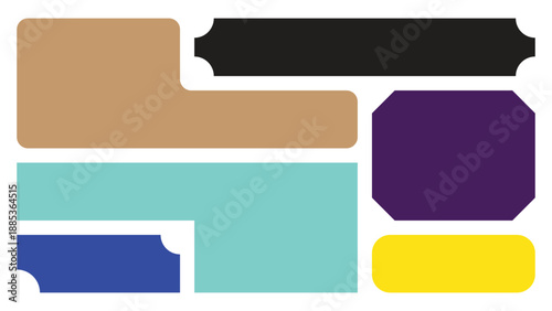  a dynamic and visually engaging composition of various abstract shapes, each rendered in a distinct, solid color against a clean white background. 