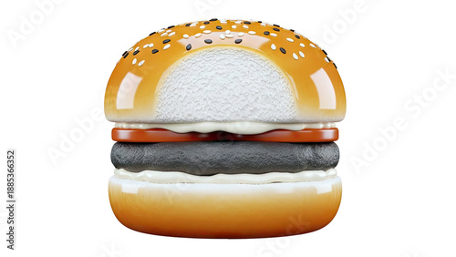 Realistic 3D Render of a Juicy Burger with Sesame Seed Bun