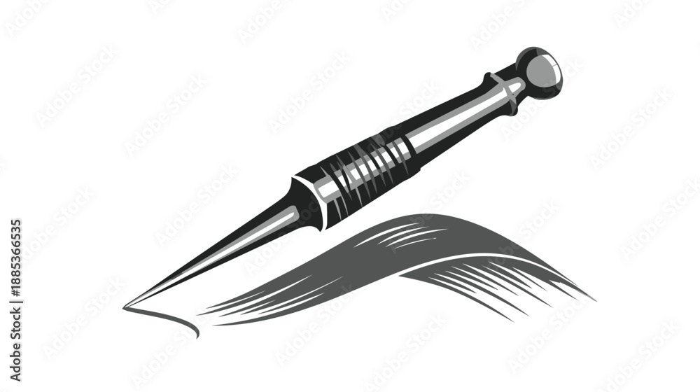 Naklejka premium A black and white illustration of a dart and a stylized feather-like shape, on white