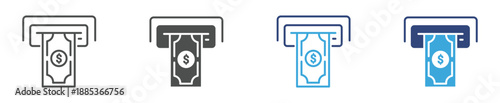 ATM Cash Icon Set. Money Withdraw Symbols. Banking Payment Collection, Vector Illustration.