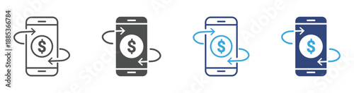 Mobile Transfer Icon Set. Online Payment Symbols. Money Exchange Collection, Vector Illustration.