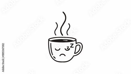 Sleepy Coffee Mug Cartoon Face.