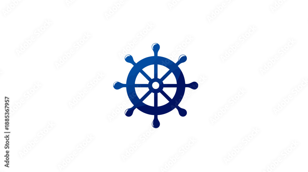Obraz premium A blue stylized ship's wheel graphic on a white background, representing navigation and maritime themes