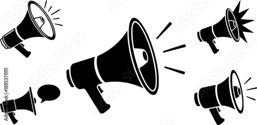 Megaphone Loudspeaker Icon Set with Sound Waves