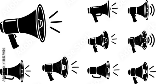 Megaphone Loudspeaker Icon Set with Sound Waves