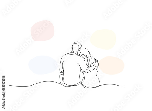 Фотография Couple Watching Stars Together Minimal Illustration – Minimal Continuous Single-