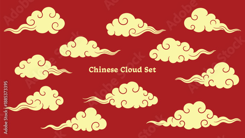 Chinese cloud set china japanese korean asian traditional illustrations calligraphy decorations element vector design for background and wallpaper 13