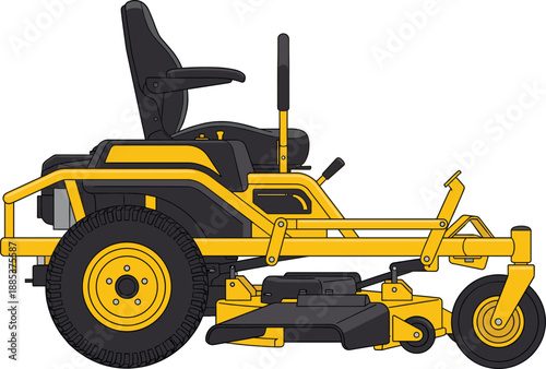 Zero turn lawn mower detailed illustration isolated on white background featuring professional landscaping equipment for grass cutting maintenance agriculture and garden care design use