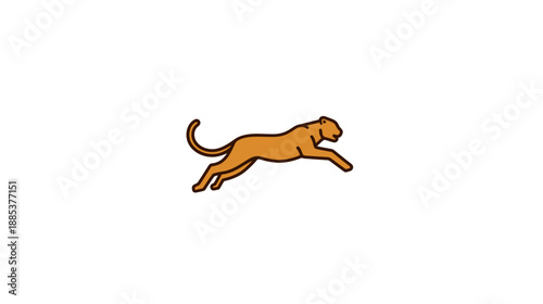 A stylized running big cat, in shades of brown and outlined in brown, on a white background