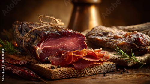Traditional dried meat on a wooden table