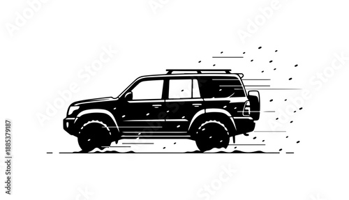 Black SUV vector, off-road vehicle icon, automotive silhouette, speed motion graphics
