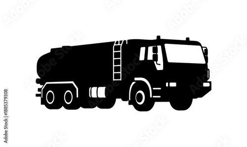 Black silhouette truck, tanker vehicle icon, industrial transport, heavy duty
