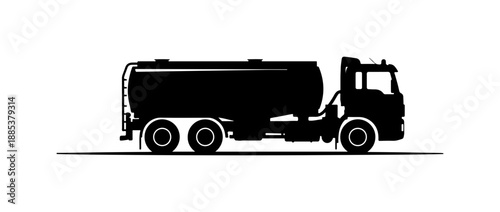 Black silhouette truck, tanker truck, vehicle icon, transportation symbol