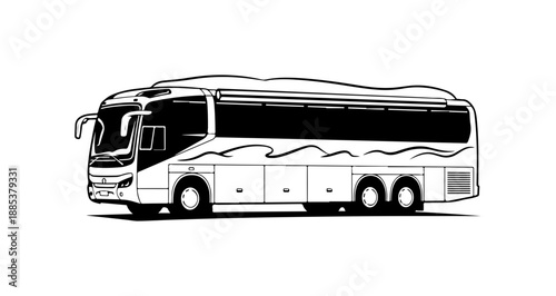 Vector bus illustration, black and white, transportation icon, travel symbol
