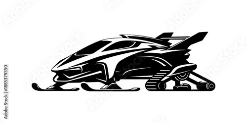 Snowmobile, futuristic vehicle, winter sports, black illustration, vector graphic