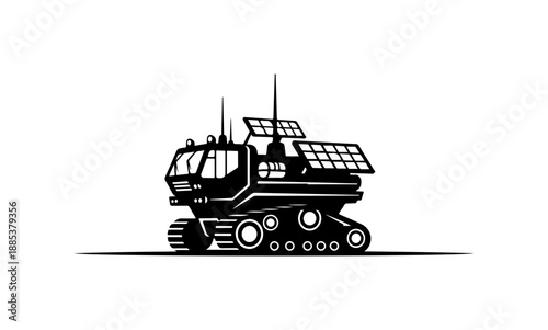 Black tank robot vector, military vehicle illustration, futuristic combat machine, robotic armored car