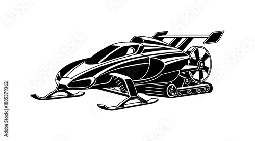 Futuristic snowmobile, vector sports vehicle, black and white illustration, winter transport