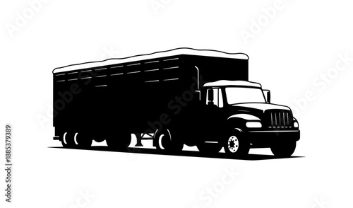 Black semi-truck, semi-trailer truck, large vehicle silhouette, transportation icon