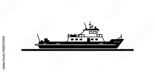 Black boat, ship icon, vector vessel, nautical symbol