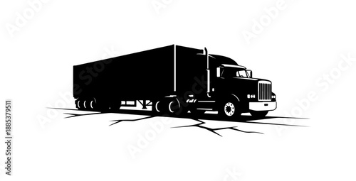 Semi Truck, Truck Vector, Black Truck, Transportation Icon