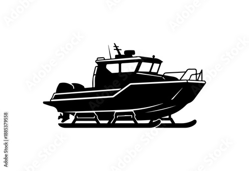 Black boat, speedboat, ski boat, vector illustration, water sports
