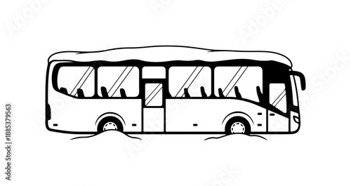 Vector bus icon, transportation illustration, black and white outline, public transit symbol