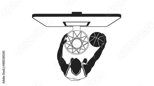 Overhead view silhouette of a basketball player holding a ball near the hoop