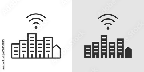 Smart City Icon representing connected urban infrastructure, IoT enabled services, sustainable development, and intelligent city management systems.