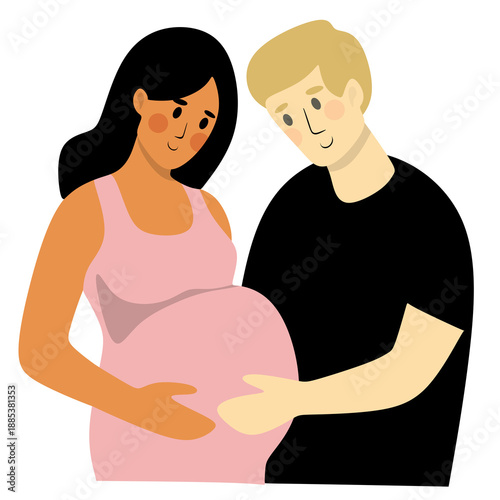 Obraz na płótnie Expectant Couple Together Illustration of Pregnancy and Love