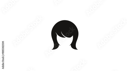 A stylized black hair graphic with a central part and straight shoulder-length strands