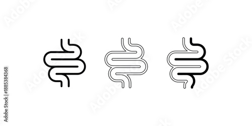 Intestines human digestive system organ icon vector illustration set depicting anatomical part in different styles outline filled and bold line art concepts
