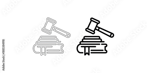 Legal justice system icon illustrating concept of judgment verdict and judicial education outline and solid line art style vector illustration design element