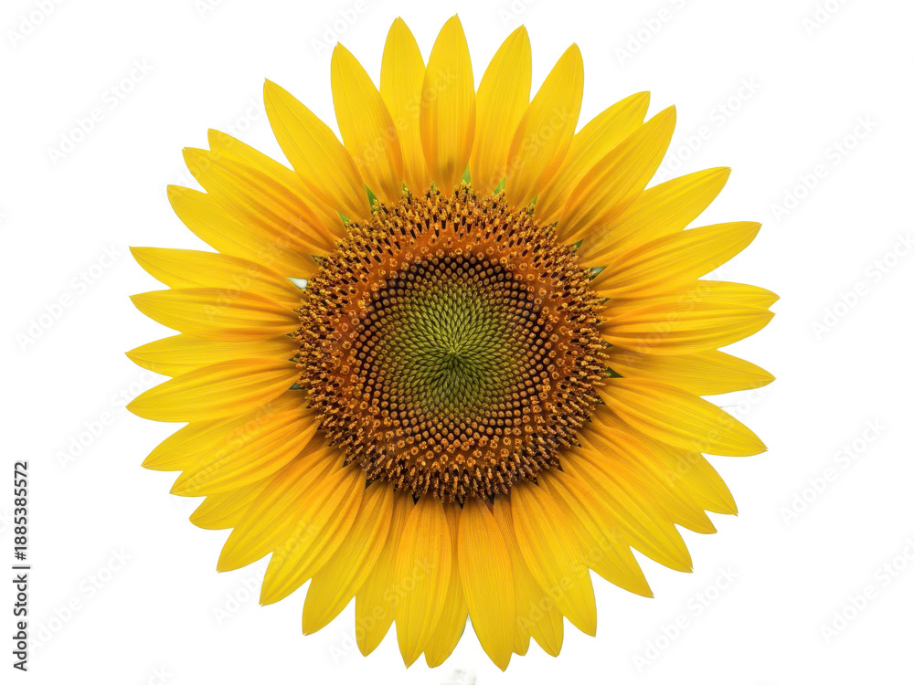 Naklejka premium Vibrant sunflower isolated on transparent background with bright yellow petals and green center