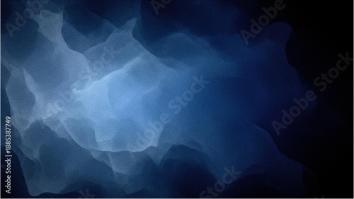 A dark blue abstract background with a glowing white misty cloud, viewed from a distant perspective.