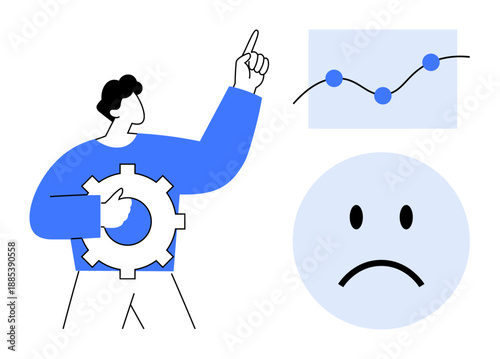 Business analytics. Business analytics showing gear and graph for performance monitoring and analysis. Business analytics includes problem-solving and decision-making. For strategy, management