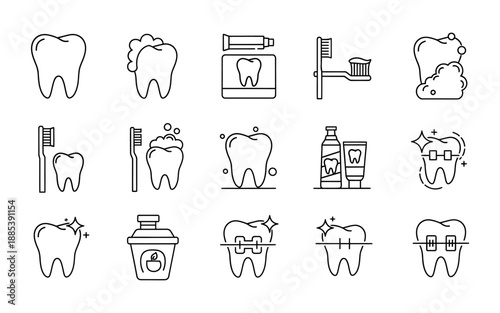 Dental Care Line Art Icons Vector Set for Medical Education Design