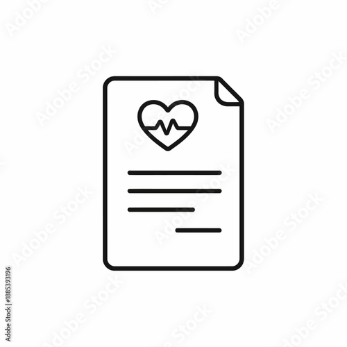 Health medical report document icon with heart rate monitor sign on file paper