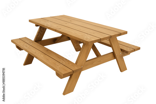 Outdoor garden furniture concept showing timber picnic table and bench seating 3D render